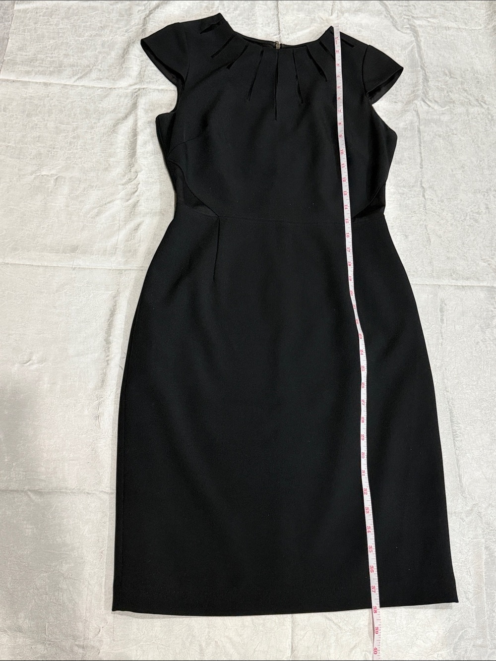 Adrianna Papell Black Sheath Dress Pleated Neck Cocktail Career Dress Size 4 - Picture 10 of 11
